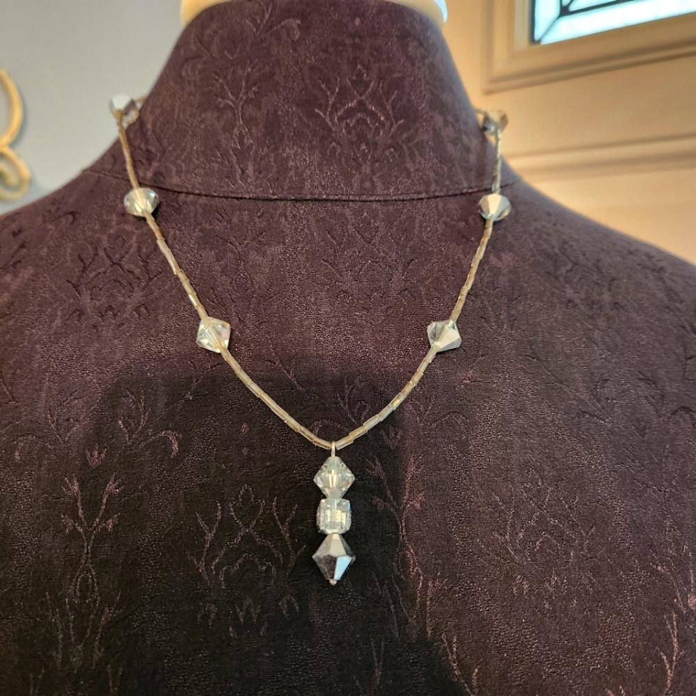 Handmade Light Gray Crystal 20 inch necklace